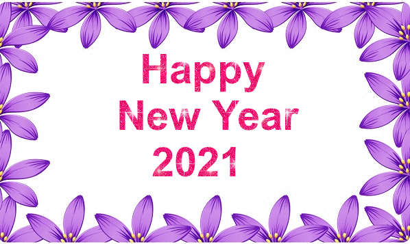 Fioletowe kwiaty i brokatowy napis rok 2021